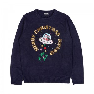 Ripndip Merry Litmas Light Up Sweaters Navy | CA QZ2156