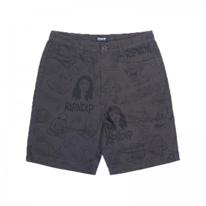 Ripndip Nerm Doodle Twill Shorts Chocolate | CA EX2184