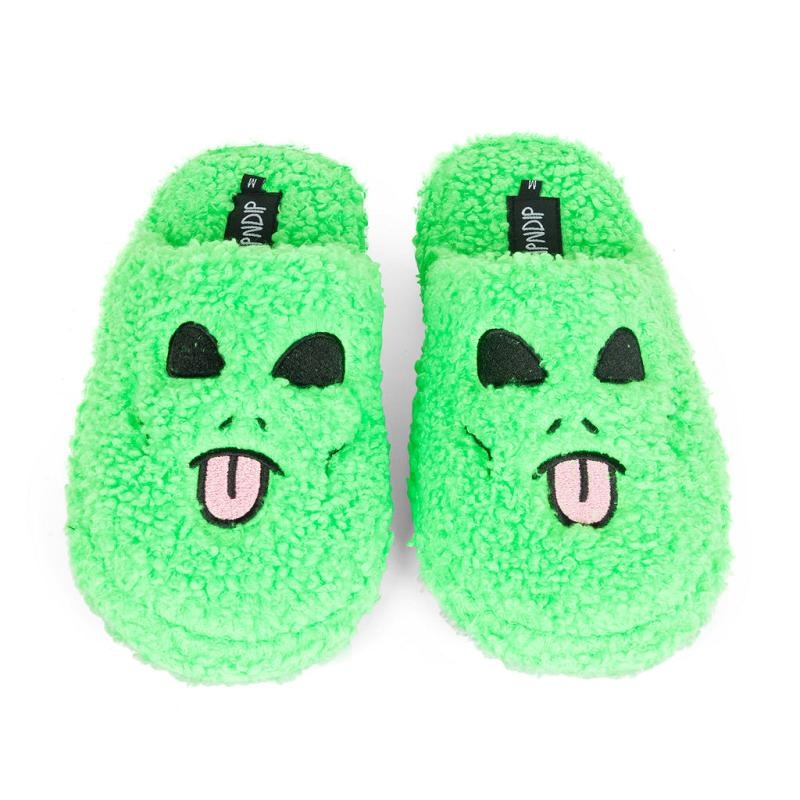 Ripndip Alien Face Fuzzy House Shoes Green | CA FM2039