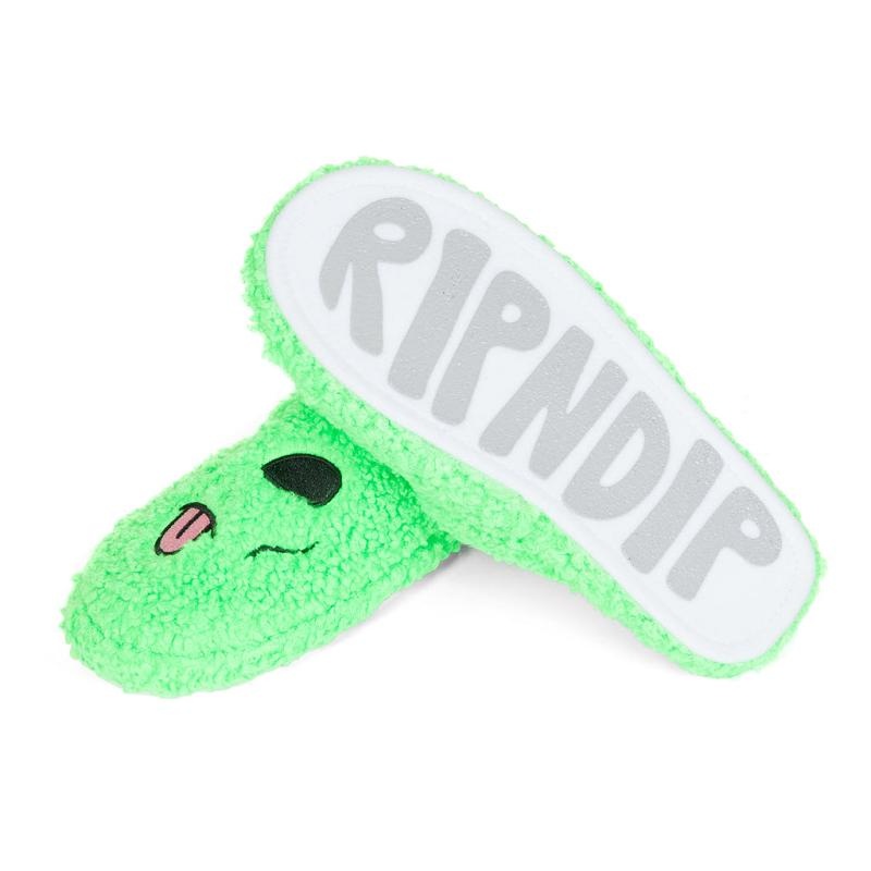 Ripndip Alien Face Fuzzy House Shoes Green | CA FM2039