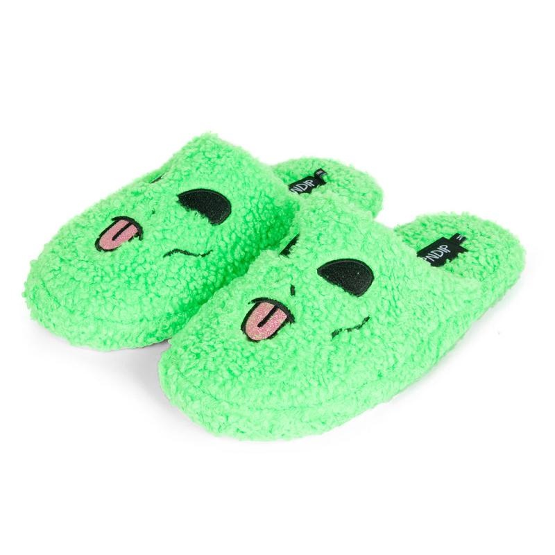 Ripndip Alien Face Fuzzy House Shoes Green | CA FM2039