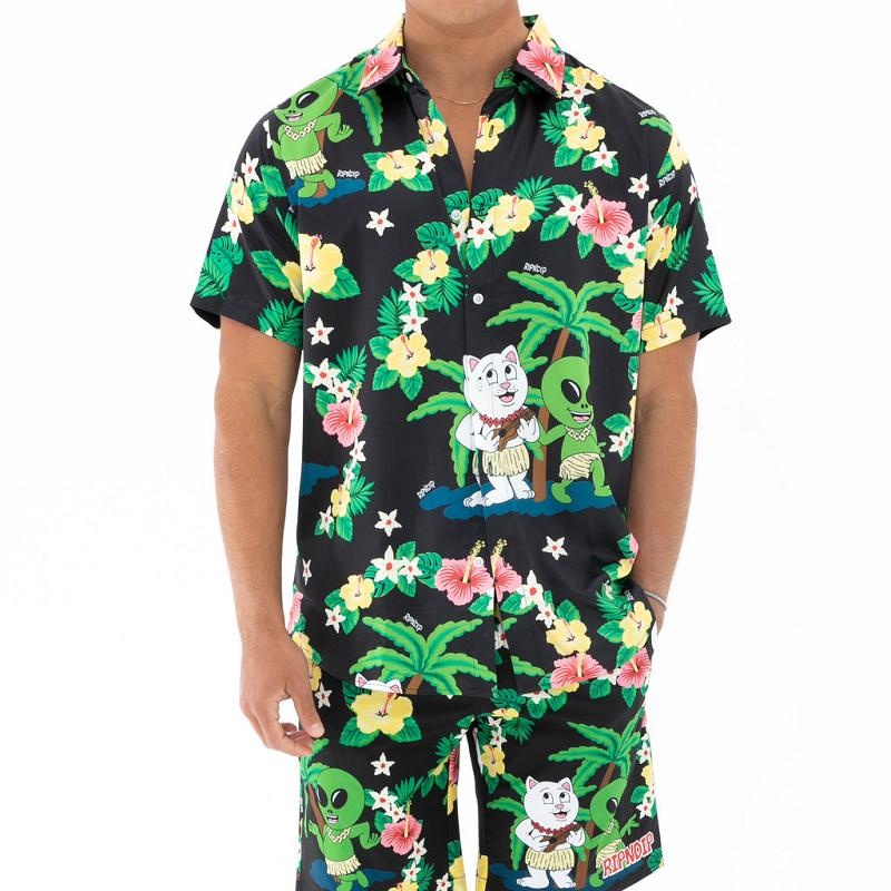 Ripndip Aloha Nerm Short Sleeve Button Up T Shirts Black | CA AP2114