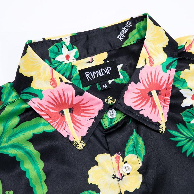 Ripndip Aloha Nerm Short Sleeve Button Up T Shirts Black | CA AP2114