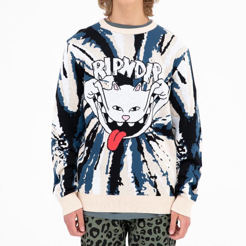 Ripndip Big Smile Knit Sweaters Cream / Navy | CA CE2151