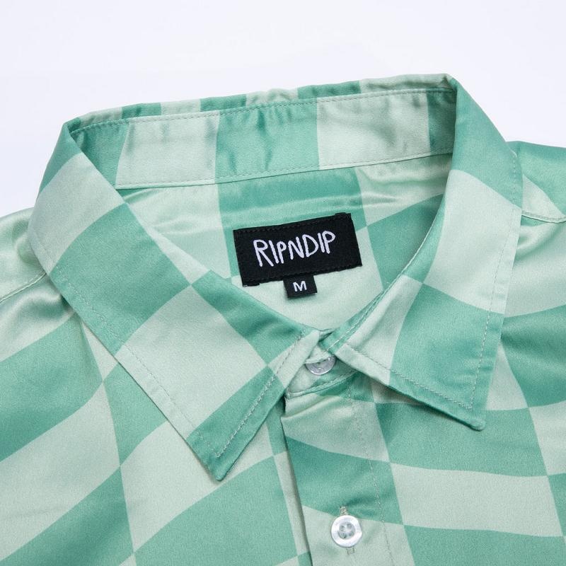 Ripndip Checked Short Sleeve Button Up T Shirts Olive / Deep Green | CA DN2116