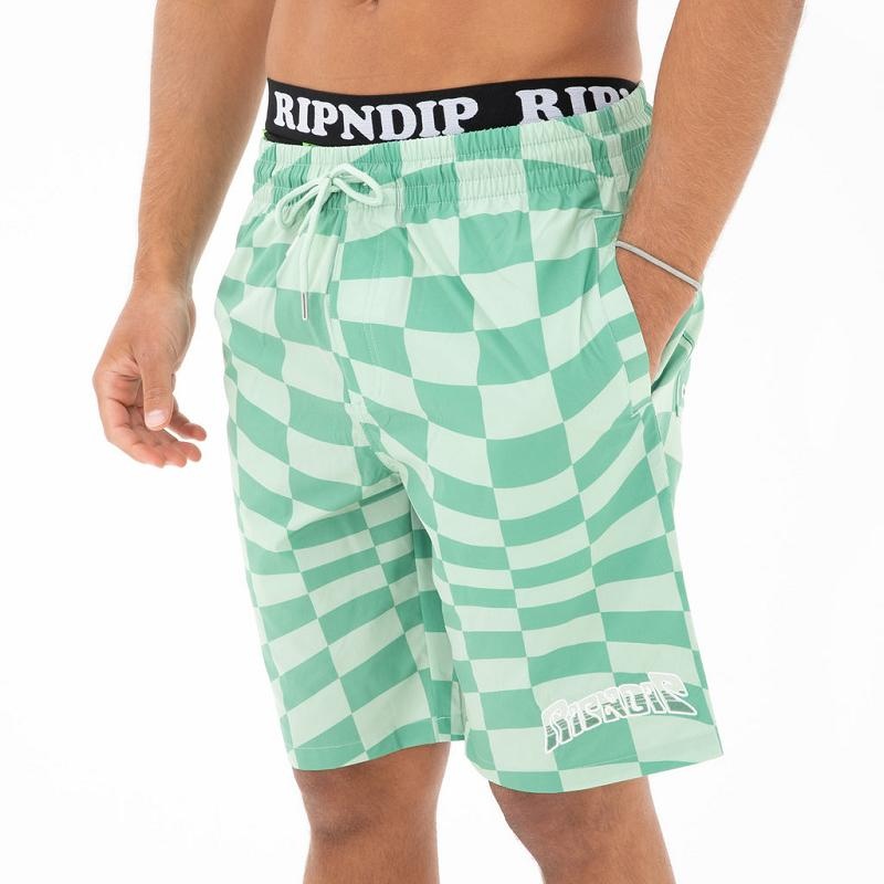 Ripndip Checked Swim Shorts Olive / Deep Green | CA XF2176