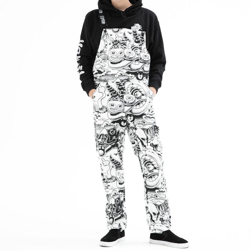 Ripndip Dark Twisted Fantasy Overalls Pants Black / White | CA FM2390