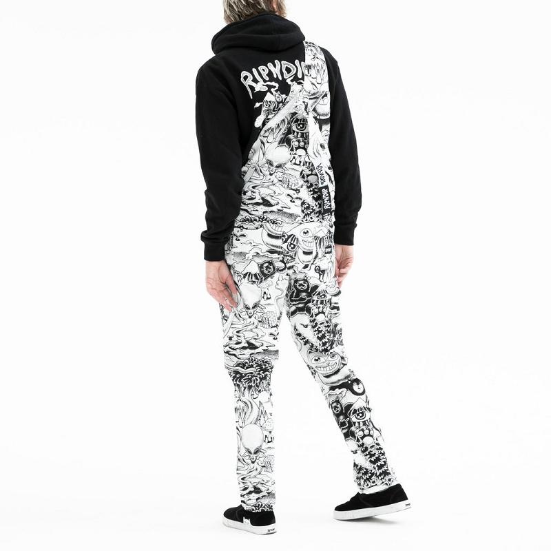 Ripndip Dark Twisted Fantasy Overalls Pants Black / White | CA FM2390