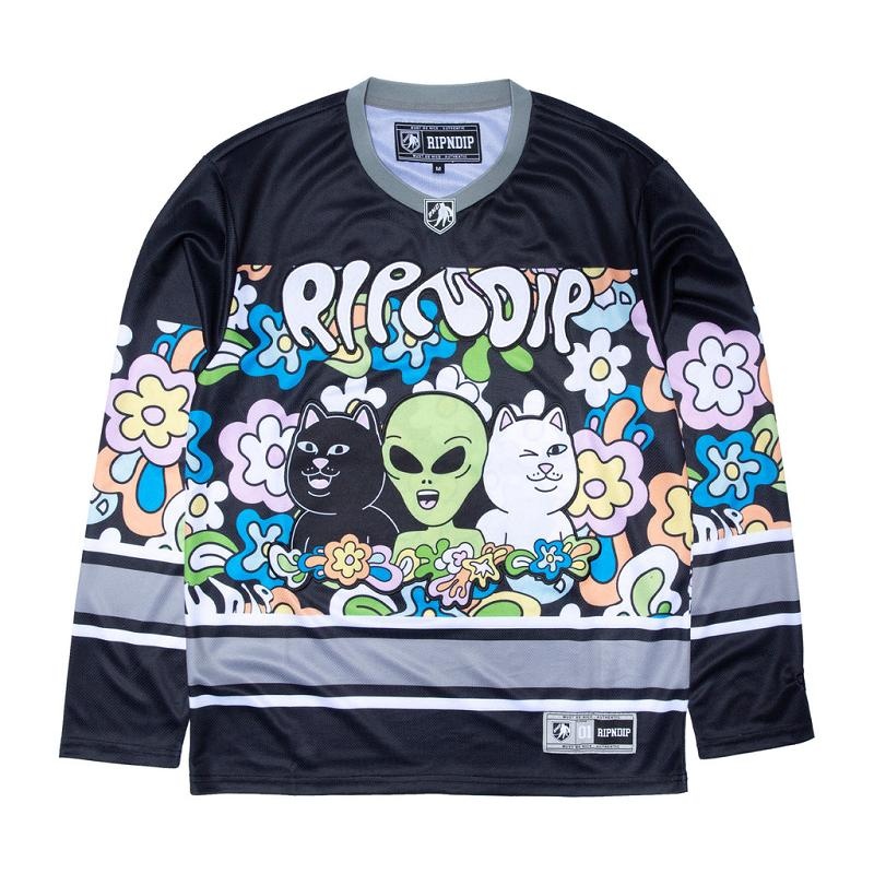 Ripndip Flower Child Hockey Jersey Black | CA AP2471