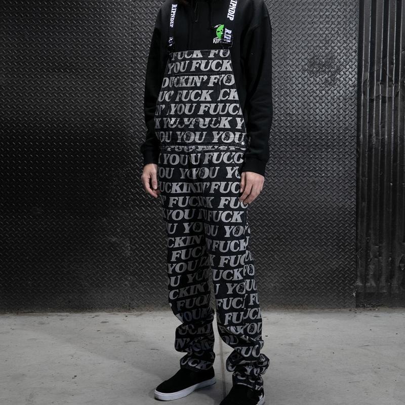 Ripndip Fuckin Fuck Denim Overalls Pants Black | CA CE2382