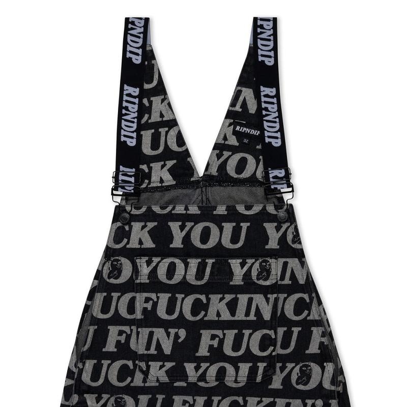 Ripndip Fuckin Fuck Denim Overalls Pants Black | CA CE2382