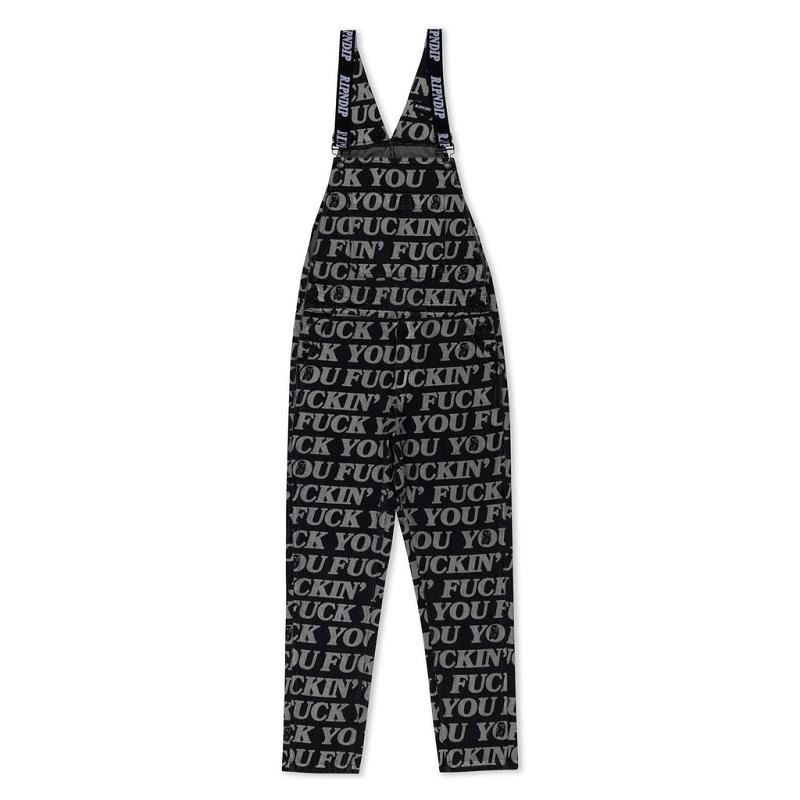 Ripndip Fuckin Fuck Denim Overalls Pants Black | CA CE2382