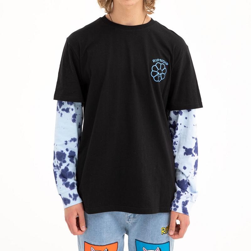 Ripndip Get A Grip Double Sleeve Tee Long Sleeve Black / Light Blue | CA EX2453