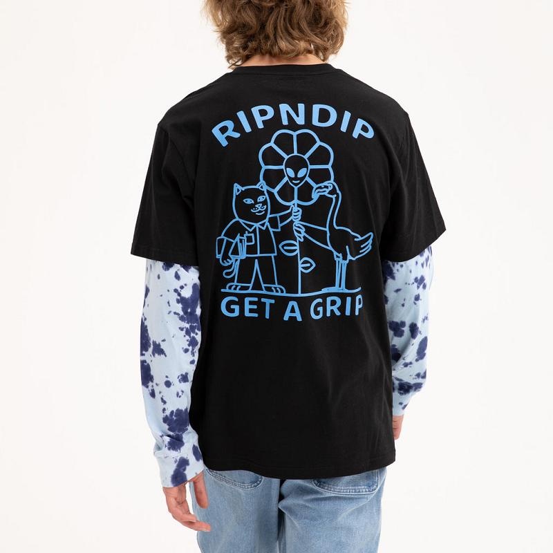 Ripndip Get A Grip Double Sleeve Tee Long Sleeve Black / Light Blue | CA EX2453