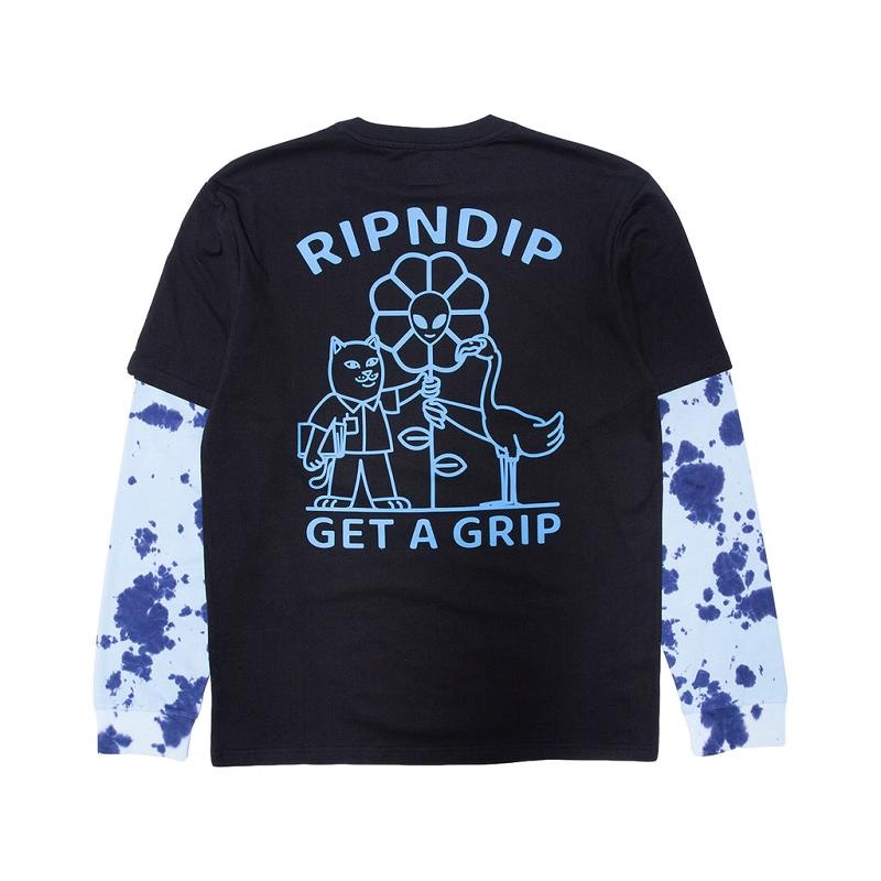 Ripndip Get A Grip Double Sleeve Tee Long Sleeve Black / Light Blue | CA EX2453