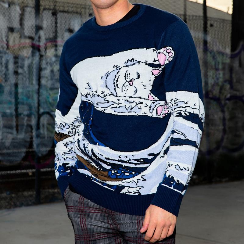 Ripndip Great Wave Sweaters Navy | CA ZG2149