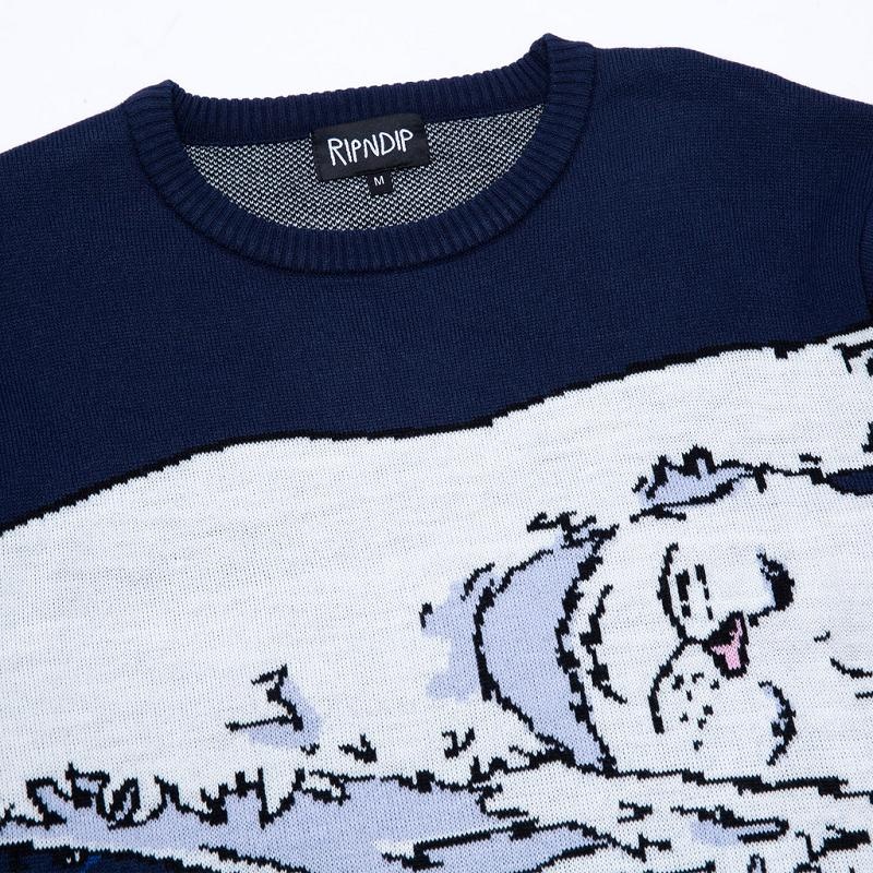 Ripndip Great Wave Sweaters Navy | CA ZG2149