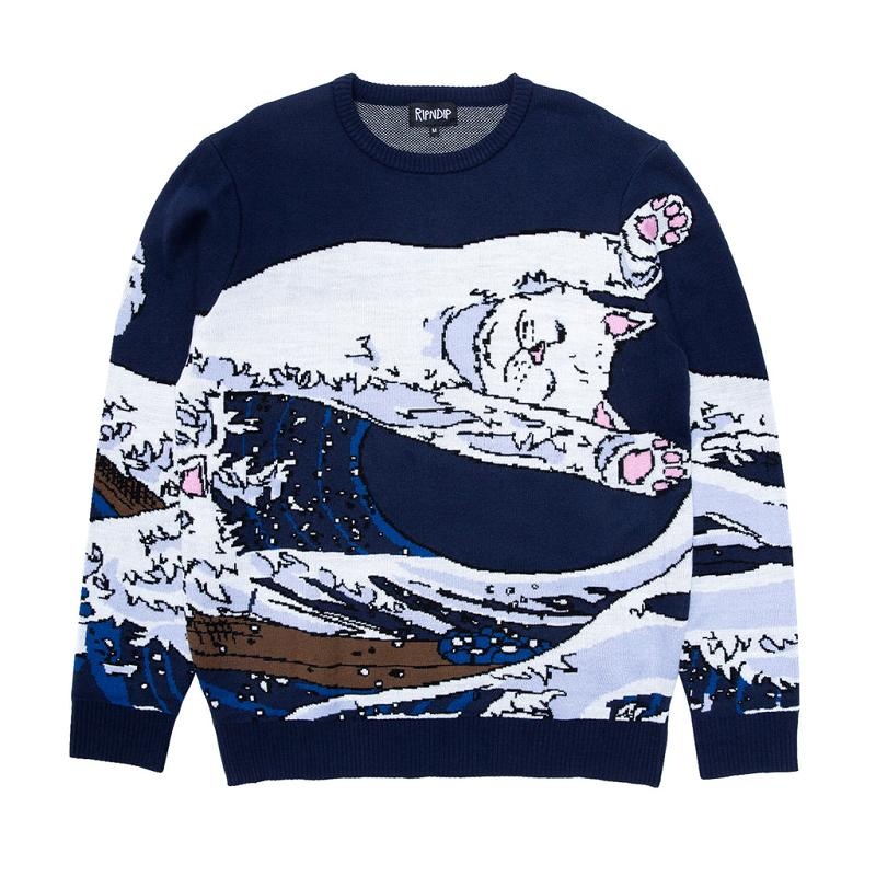 Ripndip Great Wave Sweaters Navy | CA ZG2149