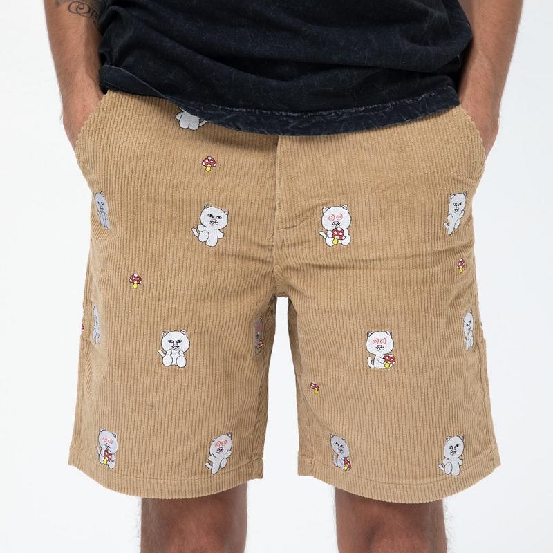 Ripndip Hello Nermy Corduroy Embroidered Shorts Brown | CA VD2204