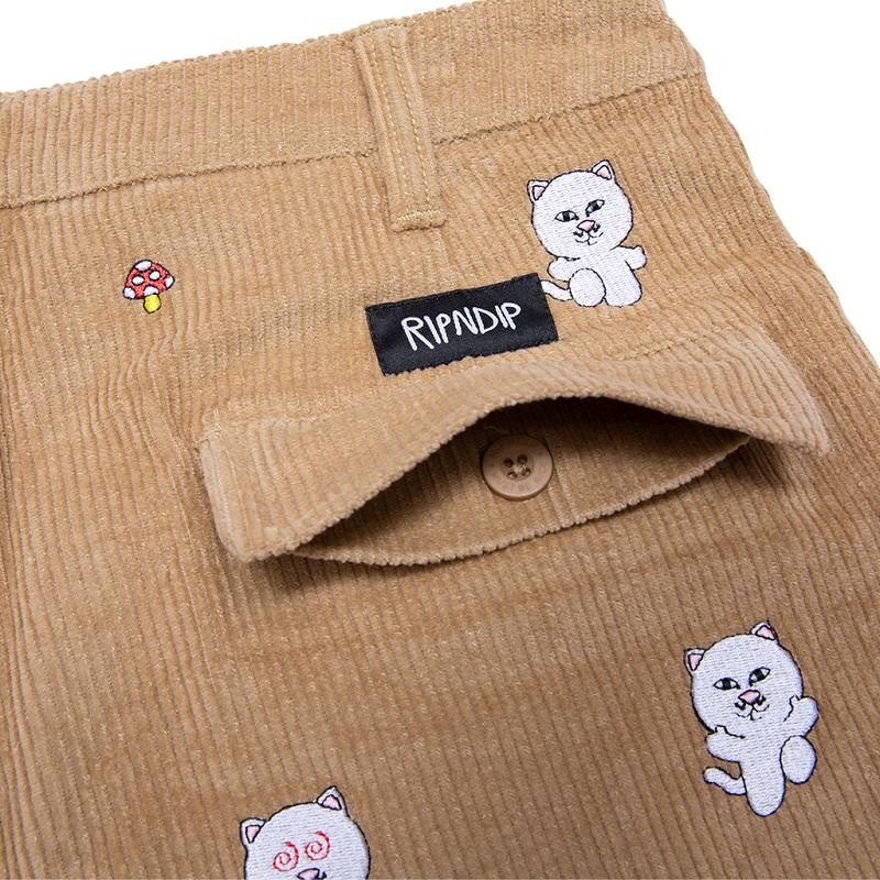 Ripndip Hello Nermy Corduroy Embroidered Shorts Brown | CA VD2204