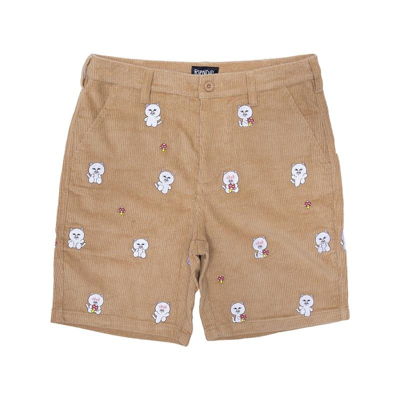 Ripndip Hello Nermy Corduroy Embroidered Shorts Brown | CA VD2204