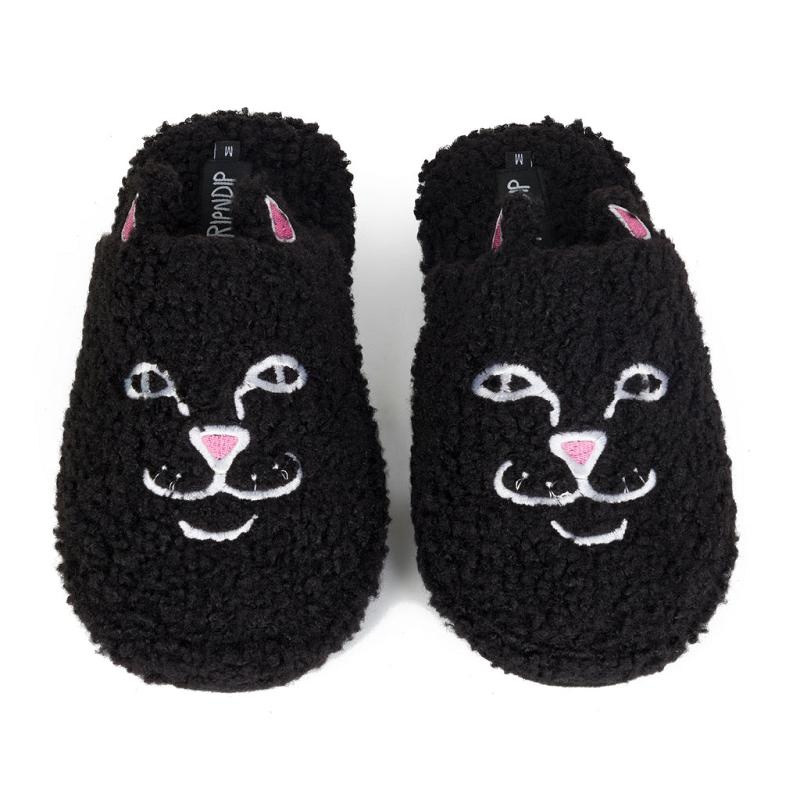 Ripndip Jerm Face Fuzzy House Shoes Black | CA DN2038