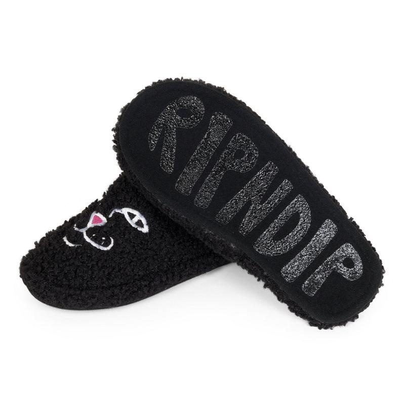 Ripndip Jerm Face Fuzzy House Shoes Black | CA DN2038