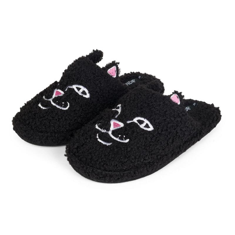 Ripndip Jerm Face Fuzzy House Shoes Black | CA DN2038