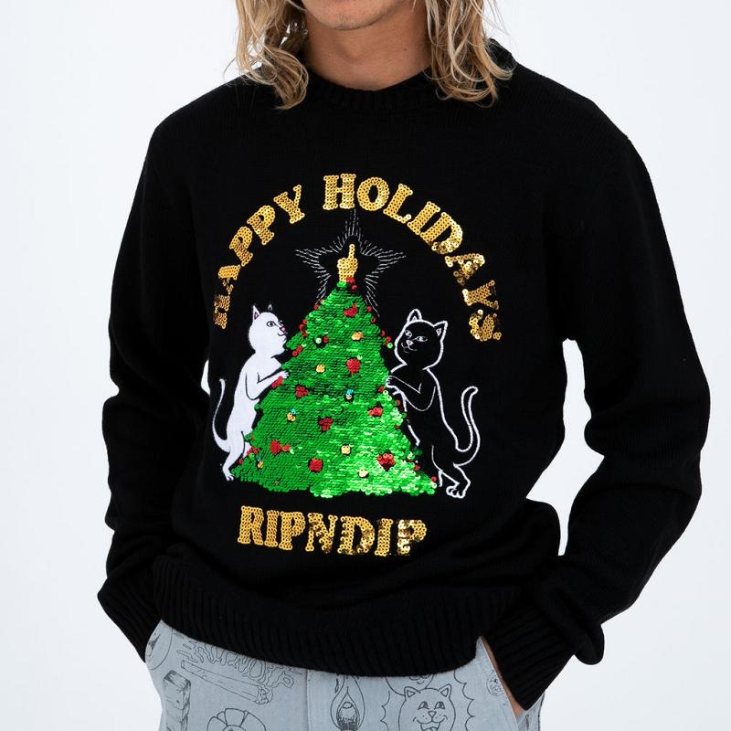 Ripndip Litmas Tree Knitted Sweaters Black | CA MA2155