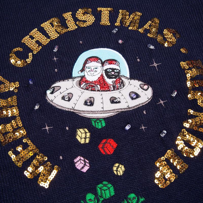 Ripndip Merry Litmas Light Up Sweaters Navy | CA QZ2156