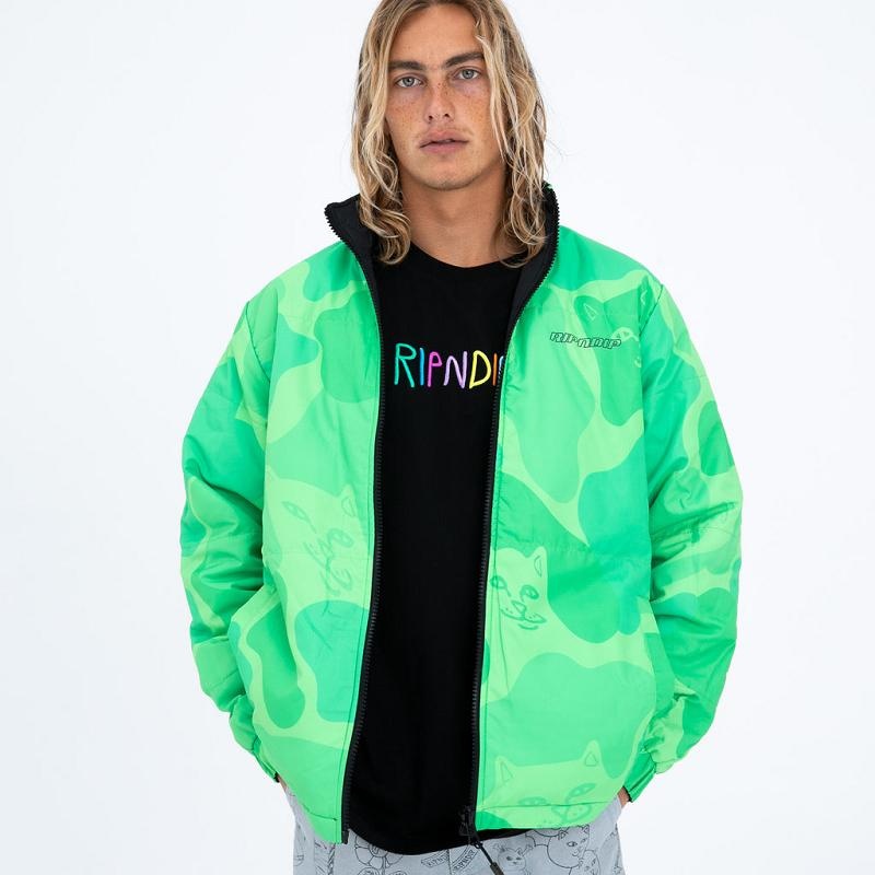 Ripndip Neo Nerm Reversible Field Puffer Jackets Black / Green | CA ZG2514