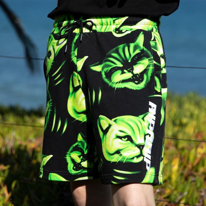 Ripndip Neon Cat Sweat Shorts Black | CA EX2210