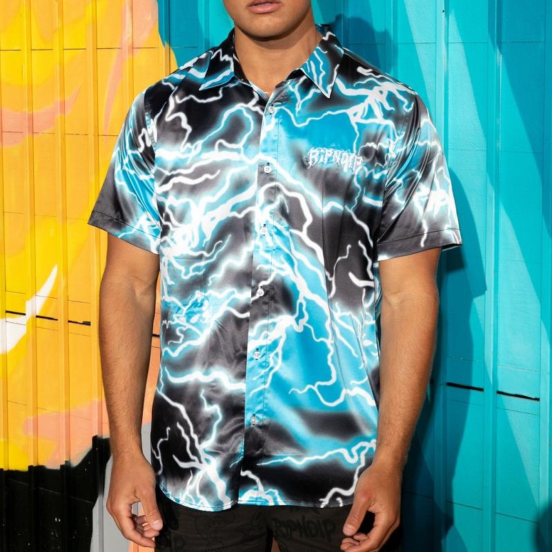 Ripndip Nikola Short Sleeve Button Up T Shirts Black / Blue | CA SO2115