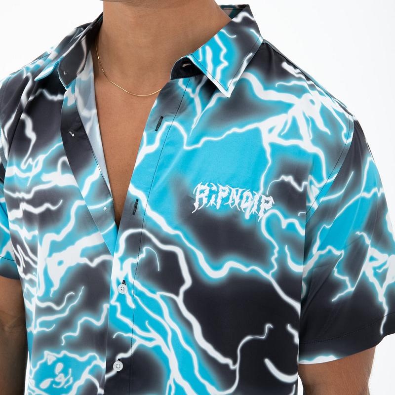 Ripndip Nikola Short Sleeve Button Up T Shirts Black / Blue | CA SO2115