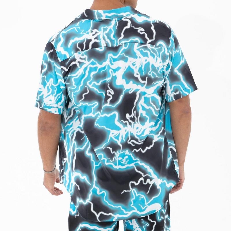 Ripndip Nikola Short Sleeve Button Up T Shirts Black / Blue | CA SO2115