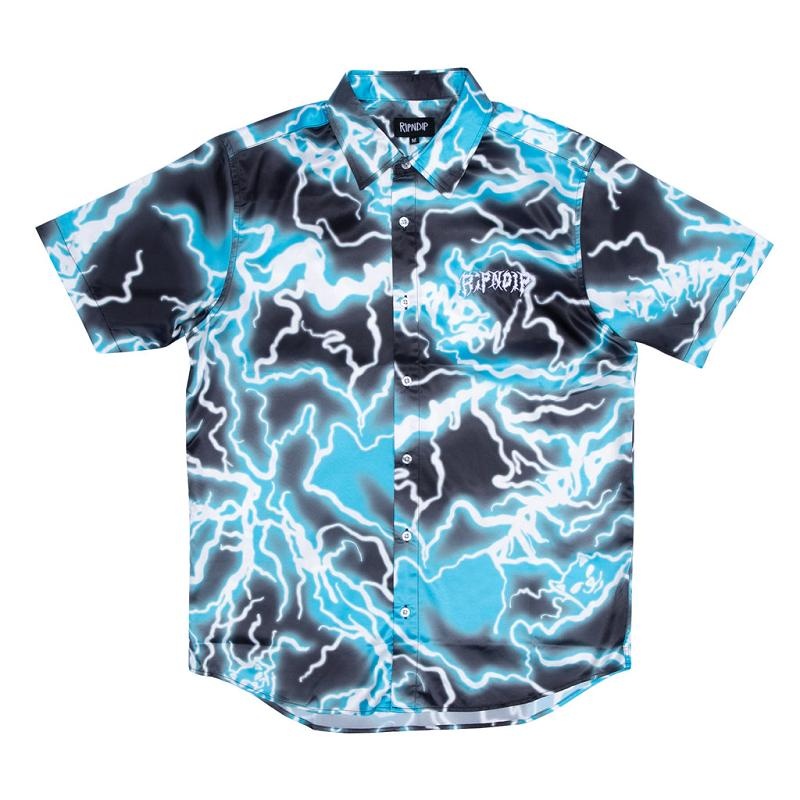 Ripndip Nikola Short Sleeve Button Up T Shirts Black / Blue | CA SO2115