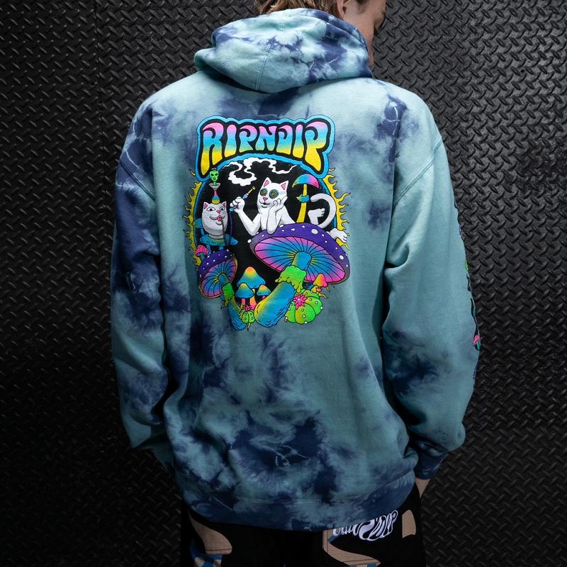 Ripndip Psychedelic Garden Hoodie Navy / Light Turquoise Wash | CA LH2515