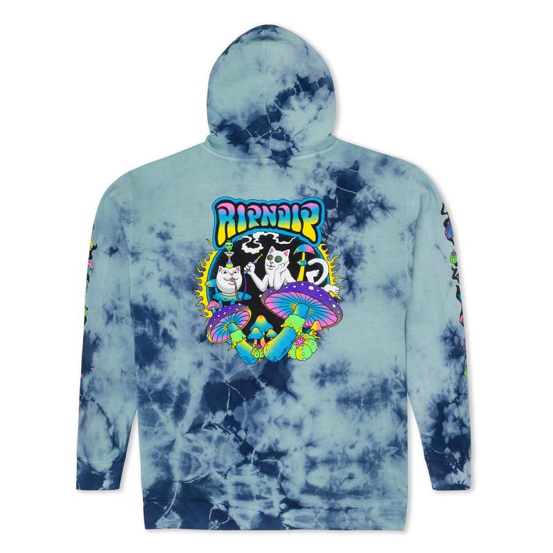 Ripndip Psychedelic Garden Hoodie Navy / Light Turquoise Wash | CA LH2515