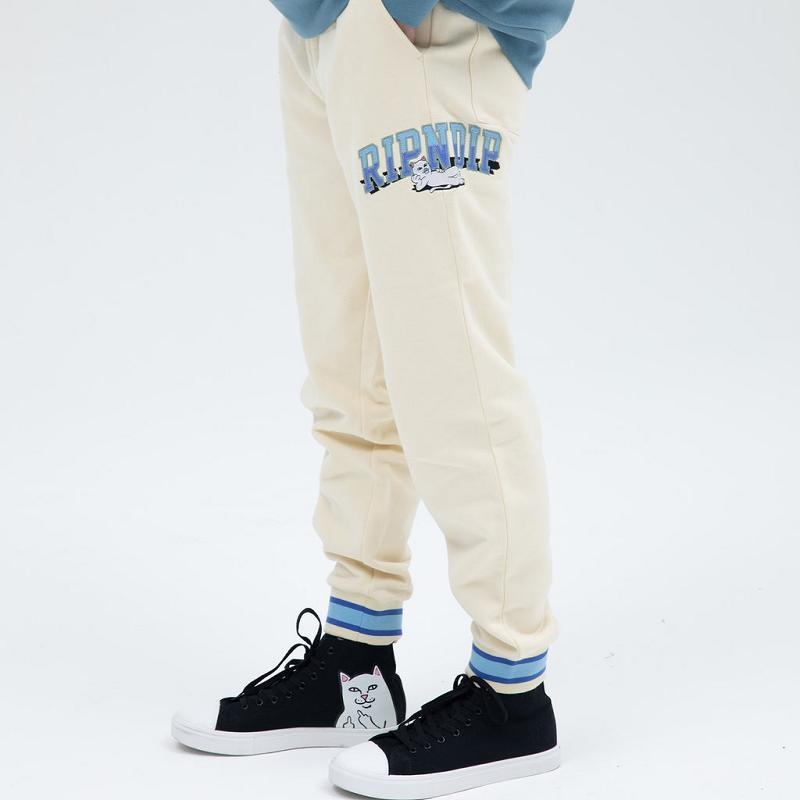 Ripndip Team Spirit Embroidered Sweatpants Beige | CA WY2131