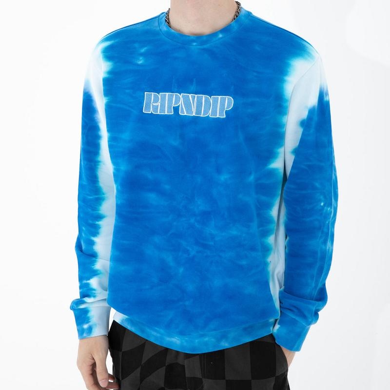 Ripndip Wilshire Embroidered Crewneck Hoodie Blue Stripes | CA DN2573